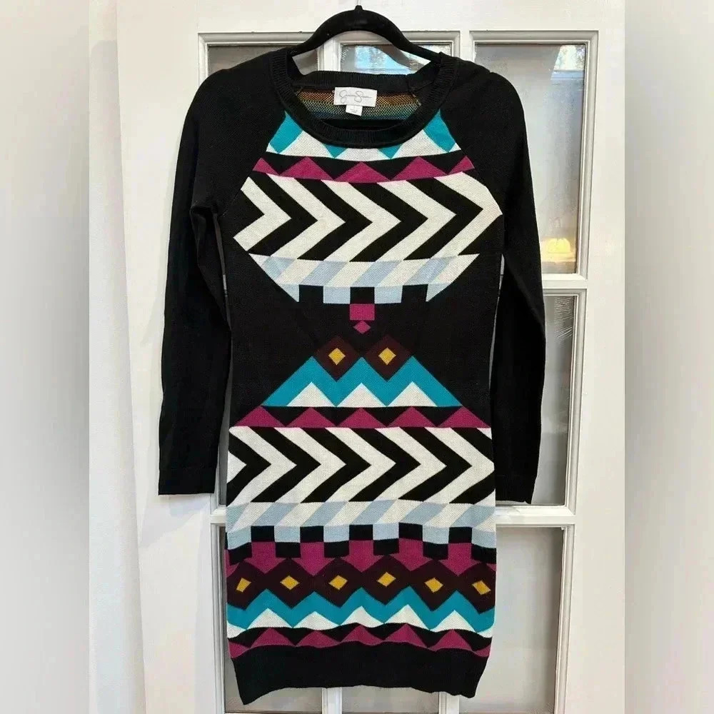 Jessica Simpson Folklore Bohemian Southwestern Sweater Dress Stretchy Size Small